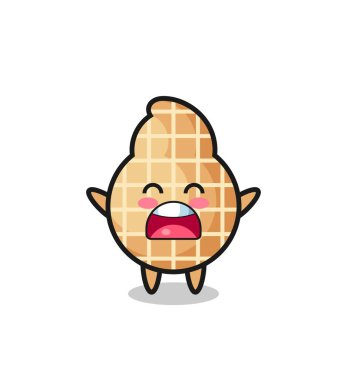 Şirin fıstık maskotu esnemiş bir ifade, şirin bir tasarım.