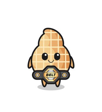 Kemerli MMA dövüşçüsü fıstık maskotu, şirin bir tasarım.