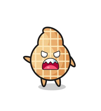 Çok kızgın poz vermiş şirin bir fıstık karikatürü, şirin bir tasarım.