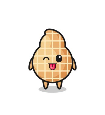 Tatlı yüzlü sevimli fıstık karakteri dilini çıkarırken, şirin bir tasarım.