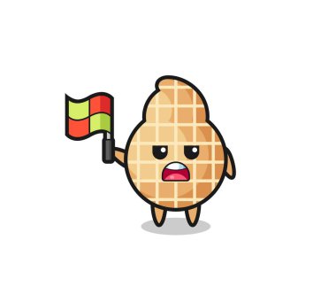 Fıstık karakterli çizgi hakemi bayrağı asıyor, şirin tasarım.