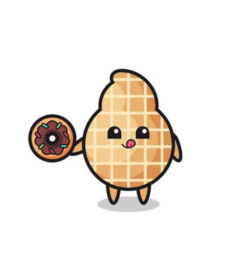 Tatlı bir dizayn olan çöreği yiyen bir fıstık karakterinin tasviri