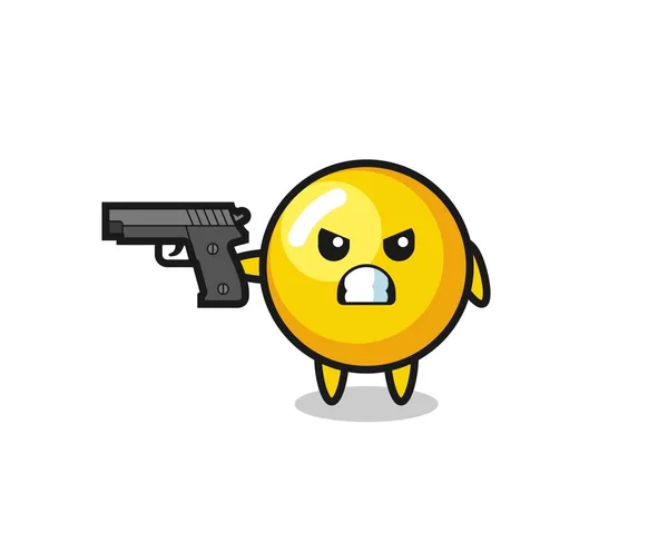 Lindo Personaje Yema Huevo Disparar Con Una Pistola Lindo Diseño — Vector de stock