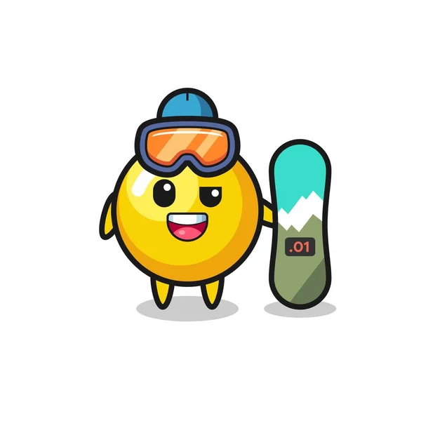Ilustrasi Karakter Kuning Telur Dengan Gaya Snowboarding Desain Yang Lucu - Stok Vektor