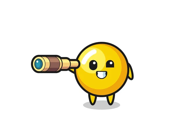 Cute Egg Yolk Character Holding Old Telescope Cute Design — Stock Vector