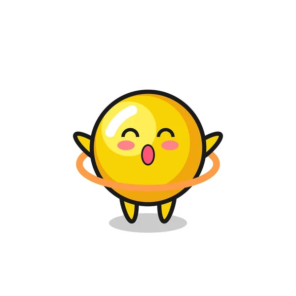 可愛い卵の黄身の漫画が遊んでるフラフープかわいいデザイン — ストックベクタ