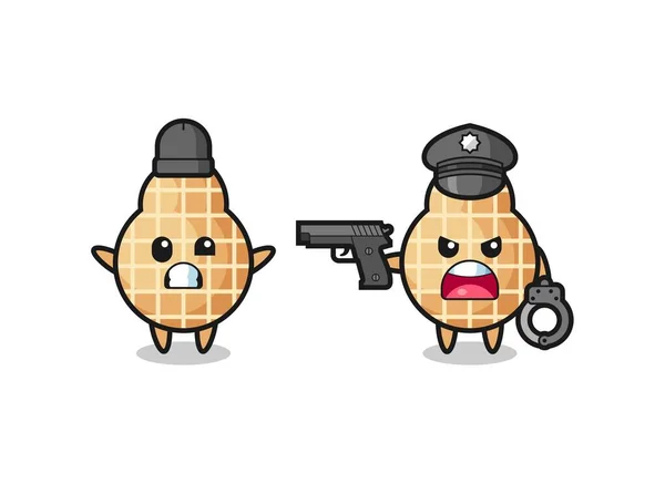 警察に捕えられた手を上げてピーナッツ強盗のイラストかわいいデザイン — ストックベクタ