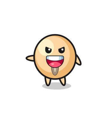 Soya fasulyesi çizgi filmi, çok heyecanlı duruşu, şirin tasarımı var.