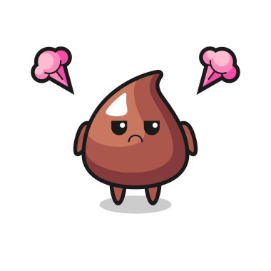 Sevimli çikolata parçacıklı çizgi film karakterinin rahatsız edici ifadesi, şirin tasarım.