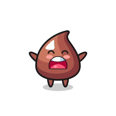 Şirin bir çikolata parçacıklı maskot esnemiş bir ifade, şirin bir tasarım.