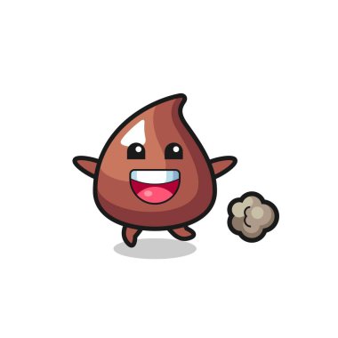 Koşu pozlu mutlu çikolata parçacıklı karikatür, şirin tasarım.