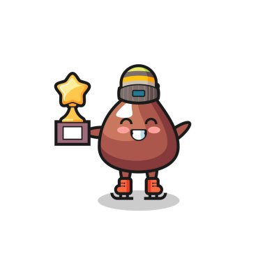 Çikolata parçalı karikatür buz patencisi. Kazanan kupa, şirin tasarım.