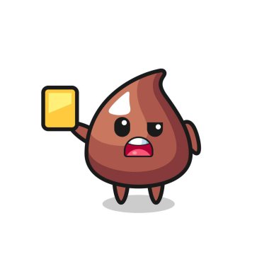 Futbol hakemi olarak çizgi film Choco Chip karakteri sarı kart veriyor, şirin tasarım.