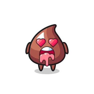 Sevimli bir çikolata parçasının aşık olma ifadesi kalp şeklinde gözleri, şirin bir tasarımı var.