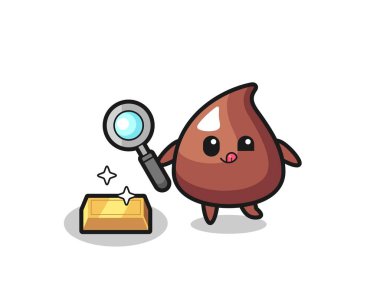 Choco Chip karakteri altın külçesinin orijinalliğini kontrol ediyor, şirin tasarım.