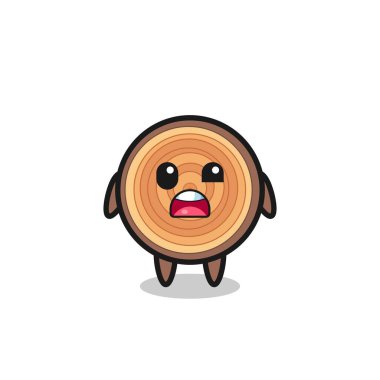 Şirin ahşap maskotun şok olmuş yüzü, şirin tasarım.