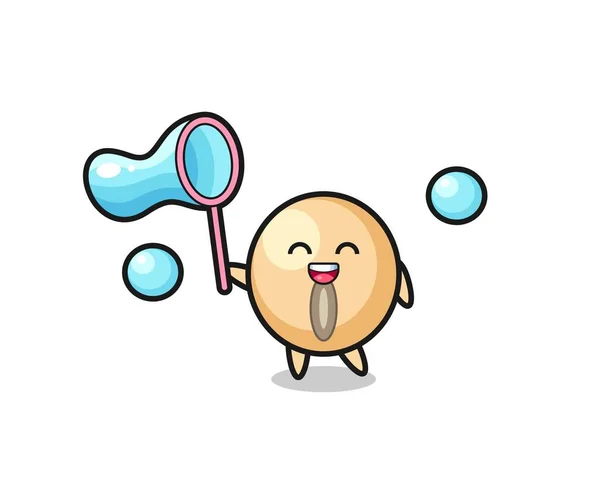 Heureux Soja Dessin Animé Jouant Bulle Savon Design Mignon — Image vectorielle