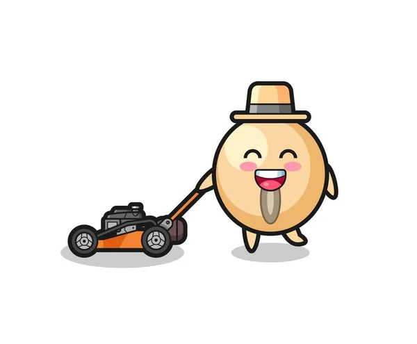 Illustration Soy Bean Character Using Lawn Mower Cute Design — Stock Vector