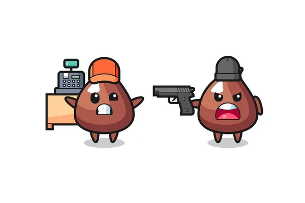 Illustration Cute Choco Chip Cashier Pointed Gun Robber Cute Design — Stock Vector