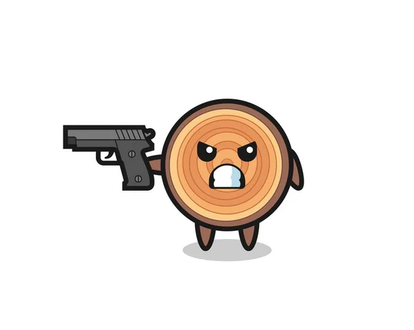 銃で撃つ可愛い木目のキャラクターかわいいデザイン — ストックベクタ