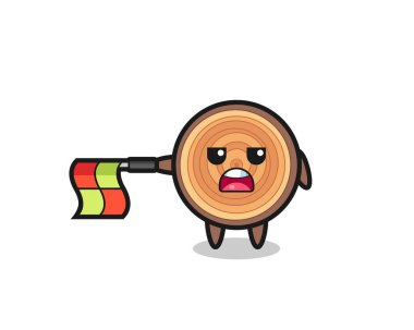 Ahşap tahıl karakteri çizgi yargıcı bayrağı yatay olarak düz tut, şirin tasarım