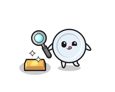 Tabak karakteri altın külçesinin gerçekliğini kontrol ediyor, şirin tasarım.