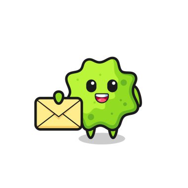 Sarı bir harf tutan çizgi film çizimi, şirin bir tasarım.