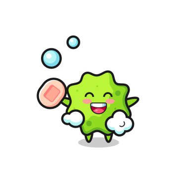 splat karakter sabun tutarken banyo yapıyor, şirin tasarım.