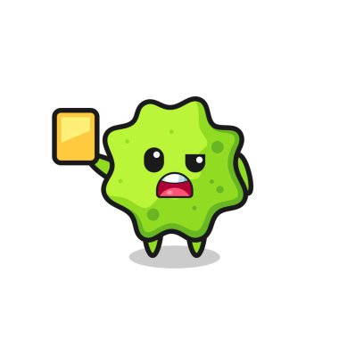 Futbol hakemi olarak çizgi film karakteri sarı kart veriyor, şirin bir tasarım.