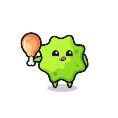 Tatlı maskot kızarmış tavuk yiyor, şirin tasarım.