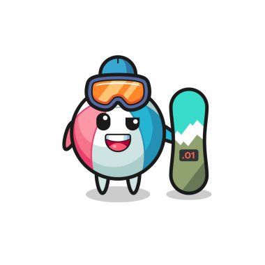 Snowboard stili bir plaj topu karakteri, şirin bir tasarım.