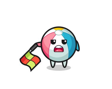 Plaj topu karakteri çizgi hakemi olarak bayrağı 45 derecelik açıyla tutun, şirin bir tasarım.