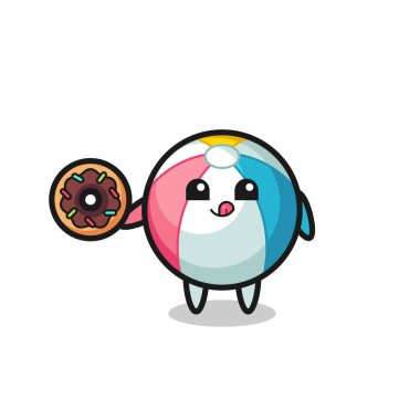 Tatlı bir donut yiyen bir plaj topu karakteri tasarımı.