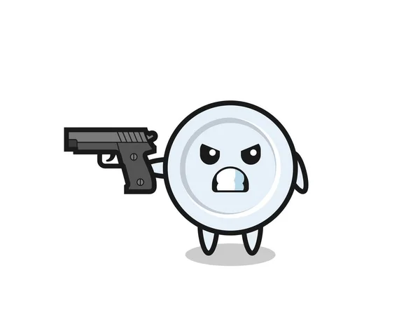 Tir Personnage Plaque Mignon Avec Pistolet Design Mignon — Image vectorielle