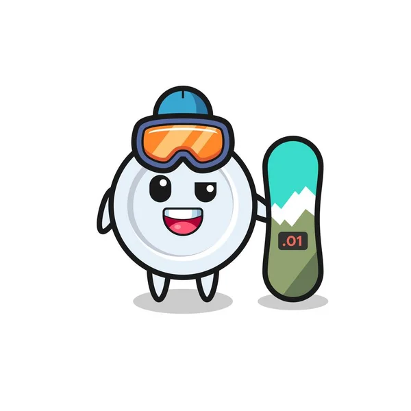 Ilustração Personagem Placa Com Estilo Snowboard Design Bonito — Vetor de Stock