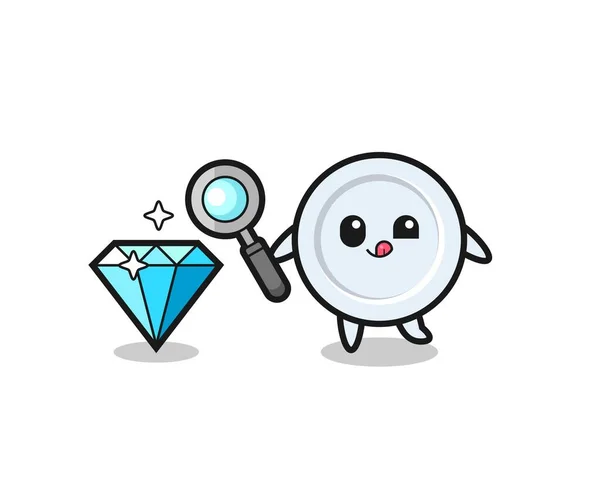 Mascote Placa Está Verificando Autenticidade Diamante Design Bonito — Vetor de Stock