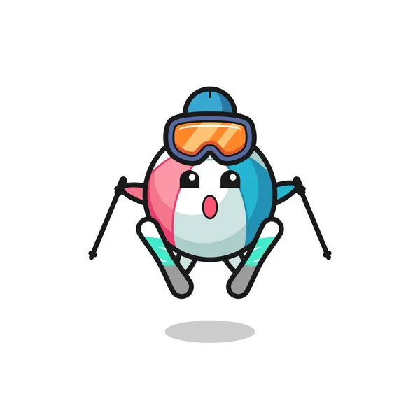 Personaje Mascota Pelota Playa Como Jugador Esquí Lindo Diseño — Archivo Imágenes Vectoriales