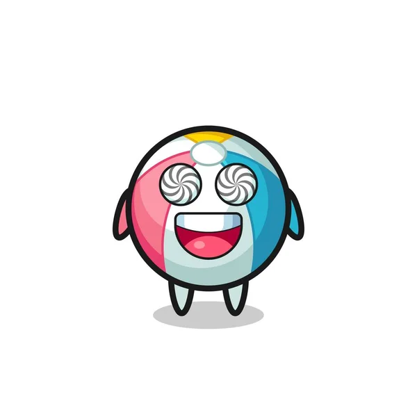 Cute Beach Ball Character Hypnotized Eyes Cute Design — Stock Vector