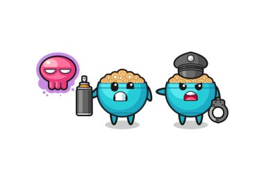 Mısır gevreği çizgi filmi vandalizm yapıyor ve polis tarafından yakalandı, şirin bir tasarım.