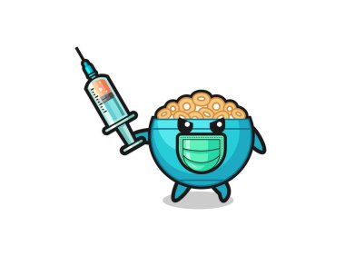 Virüsle savaşmak için gevrek kasesinin çizimi, şirin bir tasarım.