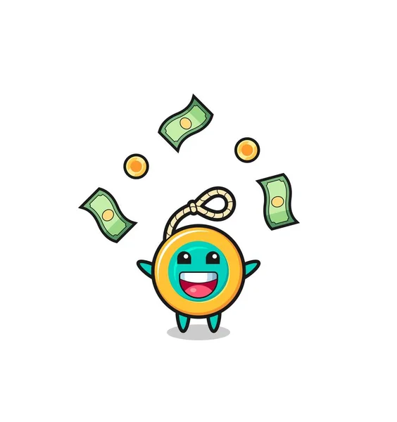 Illustration Yoyo Catching Money Falling Sky Cute Design — Stock Vector