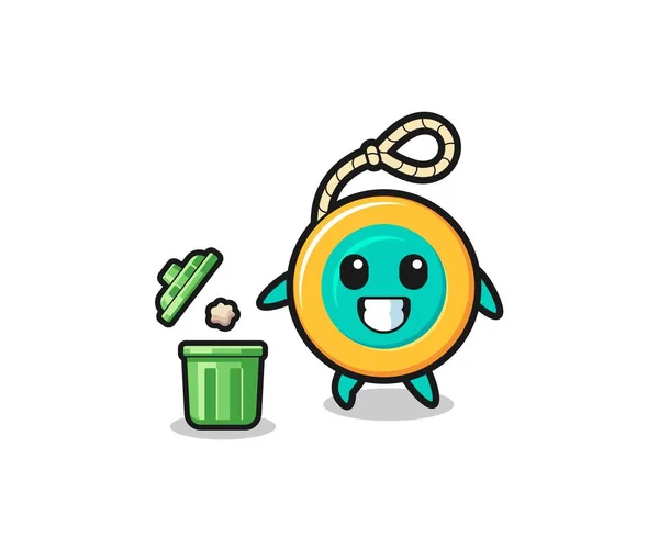 Illust Del Yoyo Que Tira Basura Cubo Basura Diseño Lindo — Vector de stock