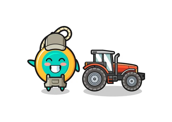 Yoyo Agricultor Mascota Pie Lado Tractor Lindo Diseño — Archivo Imágenes Vectoriales