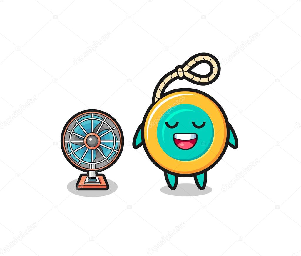 cute yoyo is standing in front of the fan , cute design