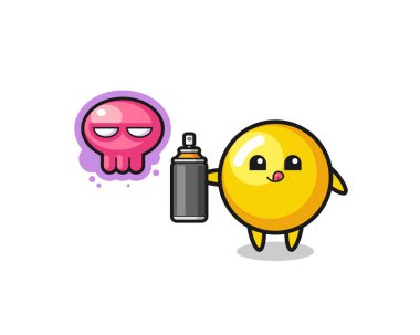 Yumurta sarısı karikatürü sprey boyalı bir graffiti yapıyor, şirin bir tasarım.