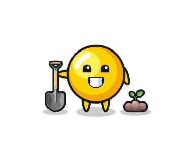 Sevimli yumurta sarısı çizgi filmi ağaç tohumu ekiyor, şirin bir tasarım.