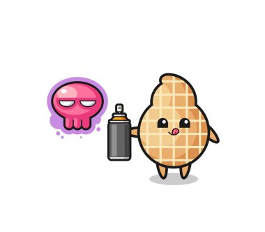 Fıstık karikatürü sprey boyalı bir graffiti yapıyor, şirin bir tasarım.