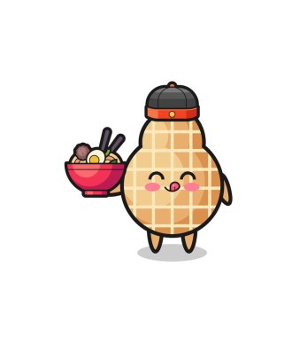 Çin şef maskotu gibi fıstık elinde erişte kasesi, şirin bir tasarım.