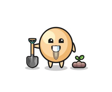 Şirin soya fasulyesi çizgi filmi ağaç tohumu ekiyor, şirin tasarım.