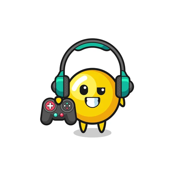 Gema Ovo Gamer Mascote Segurando Controlador Jogo Design Bonito — Vetor de Stock